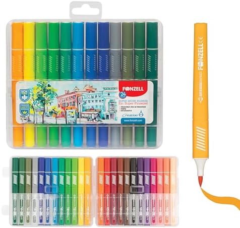 Fonzell Brush Pens 24 Farben Handlettering Stifte & Pinselmarker für Kinder & Erwachsene Flexible Spitze, Wasserbasierte Tinte Ideal für Kalligraphie, Lettering Set, DIY & Bullet Journal