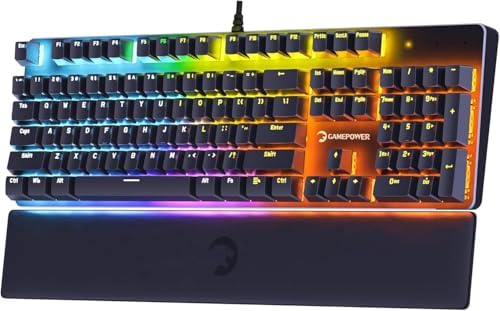 GAMEPOWER Starscream RGB Gaming Tastatur DE QWERTZ Rote Optische Schalter, wasserdichte Mechanische Keyboard mit 18 RGB-Beleuchtungsmodi, USB-Kabel, 105 Tasten, Schwarz (100%, Starscream RGB)