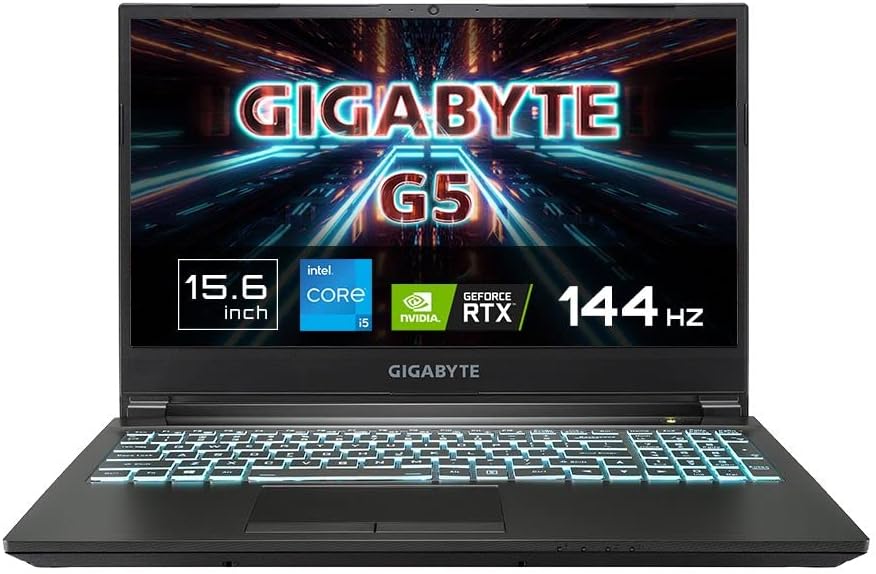 Gigabyte G5 Gaming Laptop, Intel Core i5 11400H, GeForce RTX3050Ti, 15.6" 144Hz Display, Free DOS (Gigabyte G5 MD-51DE123SD), Black