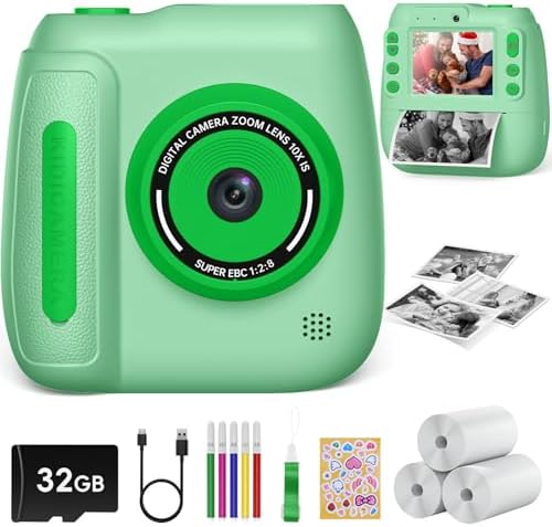 Hangrui Sofortbildkamera Kinder, 2,4 Zoll Kinderkamera Sofortbildkamera mit 32G Karte & Druckpapier, 1080P Kamera Kinder Sofortdruck, Kinderspielzeug Geschenk für 3-12 Jungen und Mädchen
