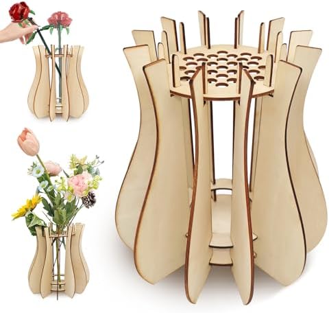 Holzvase für Lego Blumen, Holzvasen-Set als Bausatz, DIY Blumenvase & Blumenständer aus Holzpuzzle für Blumen, Rosen, Kirschblüten,Sonnenblumen & Tulpen, Geschenkidee für Erwachsene & Frauen
