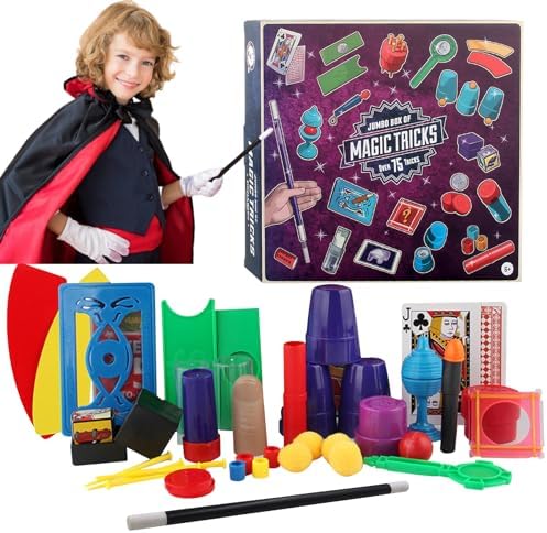 JurciCat Kinder Zauberkasten Kinder Zaubertricks Paket für anfänger Zauberstab und Anleitung Geburtstagsgeschenk Zauberkasten kinder Für Magier Junge Mädchen