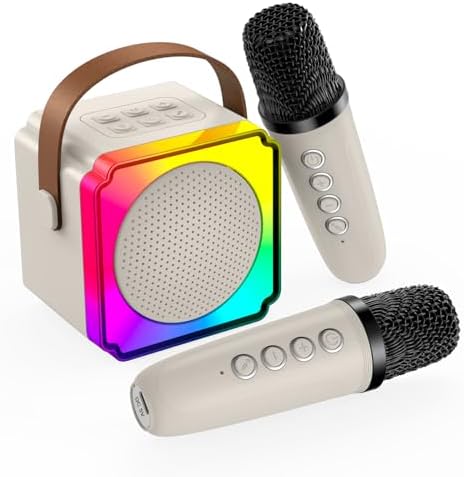 Karaoke Maschine Kinder mit 2 Mikrofon von MMOBIEL Mini Karaoke Maschine, Tragbare Bluetooth Lautsprecher, 2 Mikrofon Kabellos Spielzeug 3+ Jahre,