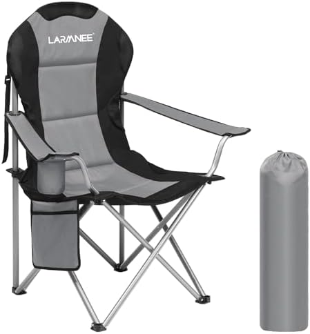 LARMNEE Campingstuhl Faltbar, Campingsessel, Angelstuhl, Campingstühle, Gartenstuhl für Camping, Klappstuhl Camping Garten Balkon Strand, Grau und Schwarz EBG01LC02N1