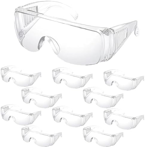 LINYIJOY Schutzbrille für Brillenträger 10 Stück, Überbrille Erwachsene Kinder mit Kratzfesten Linsen UV-Schutz, Sicherheitsbrille Labor Baustelle Werkstatt Chemie (Schutzbrille Über Brille)