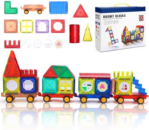 Lubardy Magnetische Bausteine 72 Teile Magnetbausteine Kinder ab 3 Jahre Magnetic Building Blocks Zugbau Spielzeug STEM Lernspielzeug Set Magnet Bausteinemit für Jungen und Mädchen Geschenk