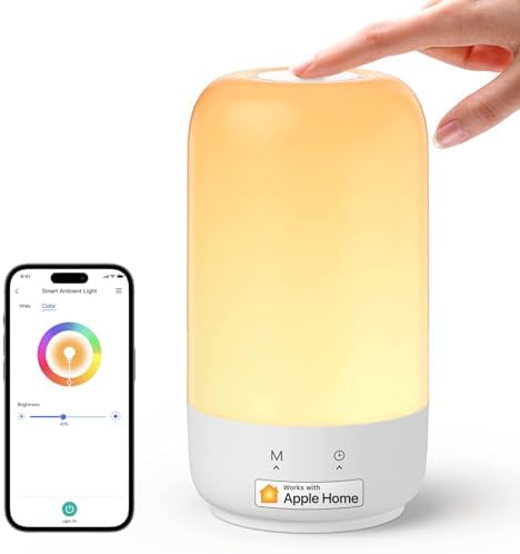 Meross Smart LED Nachttischlampe Touch Dimmbar Funktioniert mit Apple HomeKit, Farbwechsel WLAN LED Nachtlampe Funktioniert mit Alexa und Google Home, RGBWW Nachtlicht mit Timing für Wohnzimmer