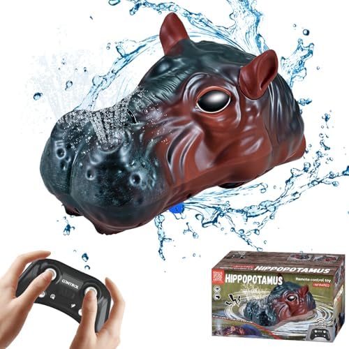 OBEST Ferngesteuertes Boot RC Hippo Boot, 2.4GHZ Hoher Simulation Hippopotamuskopf, Elektrisches Sprühwasser Nilpferd Fernsteuerung Boot Spielzeug für Seen/Fluss/Pool, Geschenk für 6-jährige Kinder