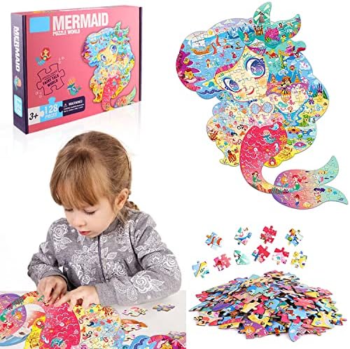 Puzzle Kinder Kinderspiele Mini Puzzle Meerjungfrau 128 Teile Knobelspiele Jigsaw Puzzles Puzzlespiel Ocean Toy Geduldspiele für Kinder Erwachsene Montessori Spielzeug ab 3 4 5 6 7 8 9 Jahre