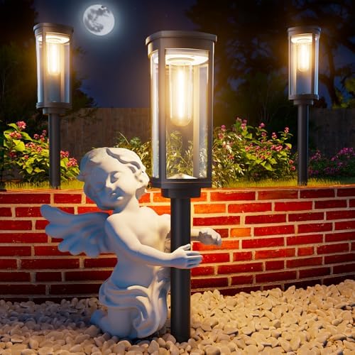 TRANSGUANG Solarlampen für Außen, 4 Stücke Solarleuchten Garten Warmweiß, IP65 Wasserdicht Gartenbeleuchtung Solar Außen für Garten, Terrasse, Pfad, Rasen