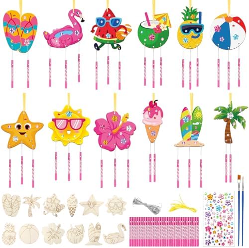 SRIZIAN 10 Stück Ostern Windspiel Bastelset für Kinder, Holz Ostern Windspiel Bastelsets Geschenke Kinder Oster Spielzeug DIY Bastelset Kindergeburtstag Fenster Tür Deko