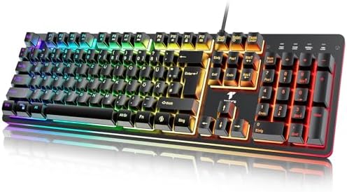 TECURS Gaming Tastatur - Leise Tastatur mit Kabel RGB-Beleuchtung Programmierbare, Mechanisches Gefühl, Multi-Media Bedienelemente, Wasserdicht, Gaming Keyboard für PC/Laptop/PS4/PS5