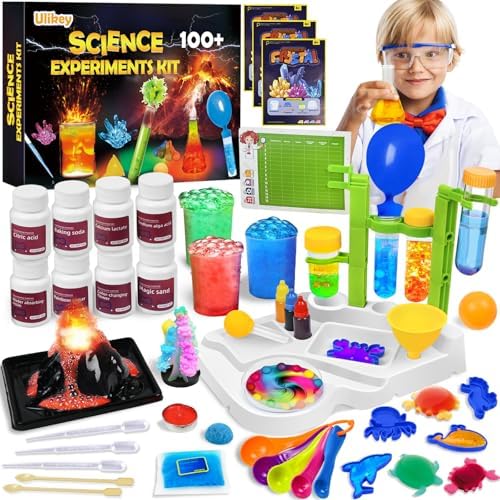 Ulikey Experimente Wissenschaft Kit für Kinder, 100+ Wissenschaft Experimentierkasten Spielzeug für Jungen und Mädchen ab 6, Kristalle Züchten, Vulkan, Chemielabor, Chemiebaukasten Kinder Labor