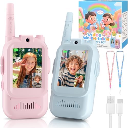 Video Walkie Talkie Kinder, Walkie Talkies mit Kamera,USB-C Aufladbar, Walki Talki Spielzeug ab 3-12 Jahren Junge und Mädchen,Funkgeräte Geschenke für Camping,Wandern Outdoor Spiele Rosa 2Packung