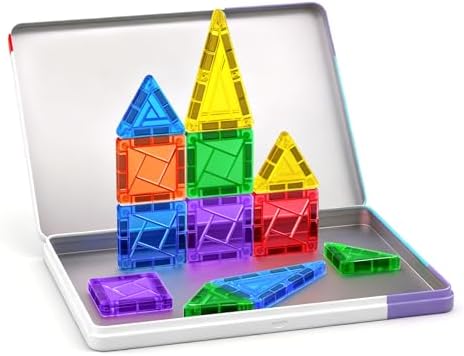 WOOBLO Magnetische Bausteine, 63 Teile Mini Magnetbausteine Reiseset Magnetspielzeug Reisespielzeug Magnet Kinder Spiel Bausteine Magnetic Tiles Geschenk Spielzeug ab 3 4 5 6 7+ Jahre Junge Mädchen