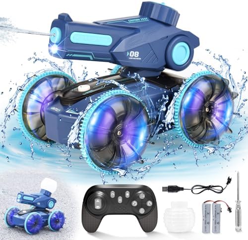 XstarG 2 IN 1 Ferngesteuertes Auto Boot für Kinder ab 3 6 8 9 Jahre, Amphibienfahrzeug Ferngesteuert Auto mit Wasserschießfunktion, Pool Spielzeug Kinder Outdoor RC Boot für Weihnachten