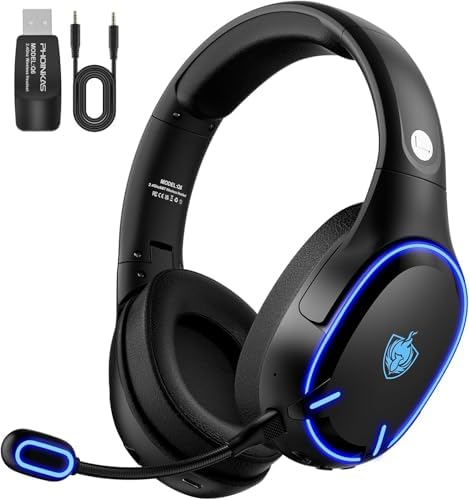 YOTMS Gaming Headset Wireless, Bluetooth Headset für PS4/PS5/PC/Xbox/Switch, 2.4 GHz USB Wireless Headset, Headset mit Mikrofon Gaming Headset mit 3,5mm Jack, RGB Licht - Schwarz